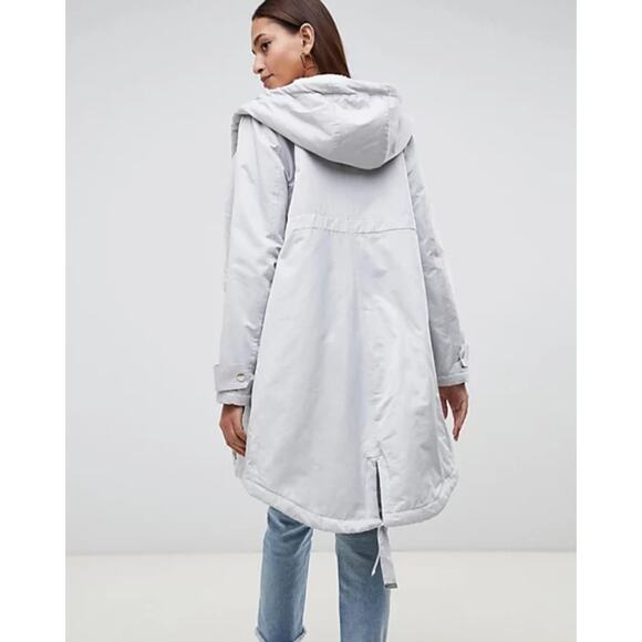 ASOS DESIGN Women’s Gray Borg Liner Waterfall Hooded Parka Size 2 - Outdoor - Picture 3 of 11